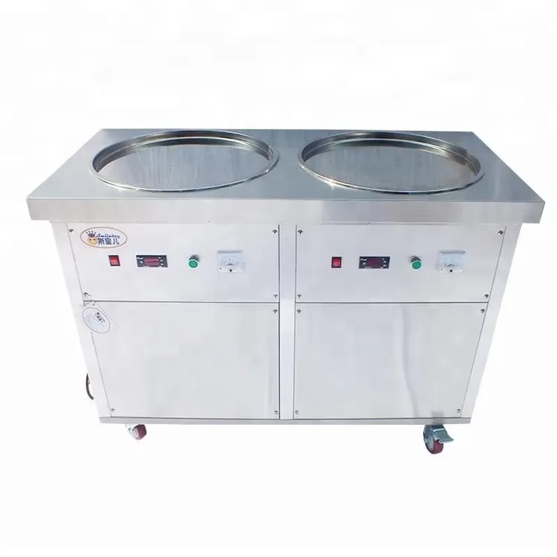 Rolled Ice Cream Machine Fried Plate - Çift yuvarlak paslanmaz çelik T plakalı