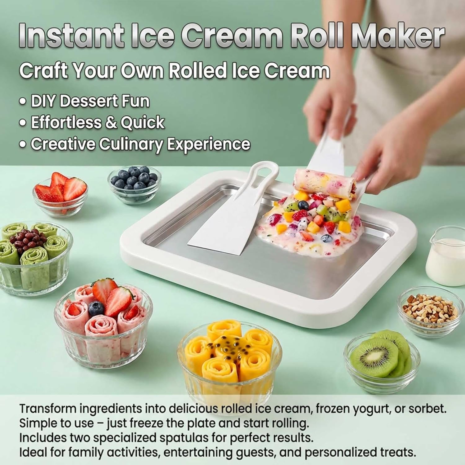 Rolled Ice Cream Machine Fried Plate - Ev yapımı dondurulmuş tatlılar için çok