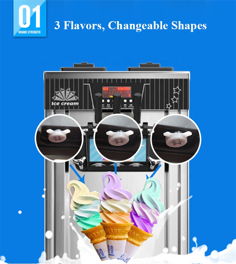 Commercial Ice Cream Machine Countertop - 3 Çeşitli Ticari Yumuşak Dondurma Makinesi